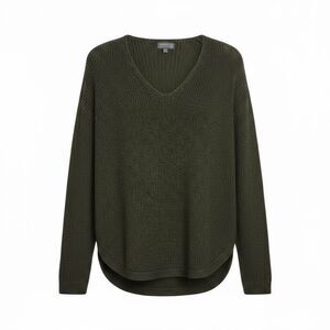 Cupcake Clothing V-Neck Elbow Patch Knit Pullover Sweater Olive Green Size Small